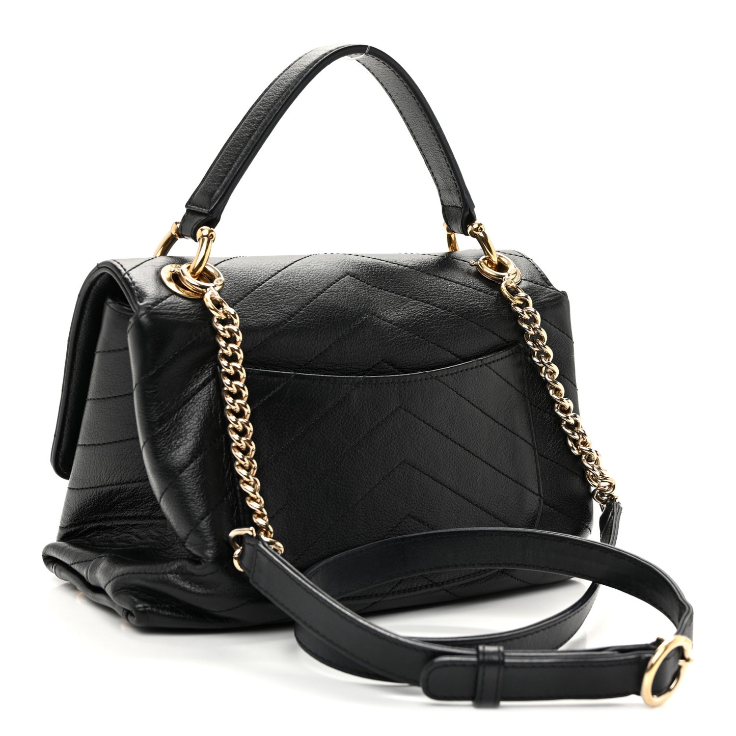 Grained Calfskin Small Chevron Chic Top Handle Flap Black