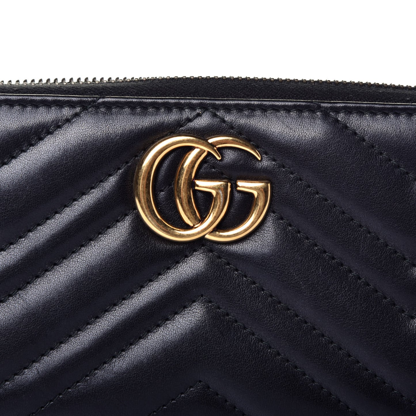 Calfskin Matelasse GG Marmont Zip Around Wallet Black