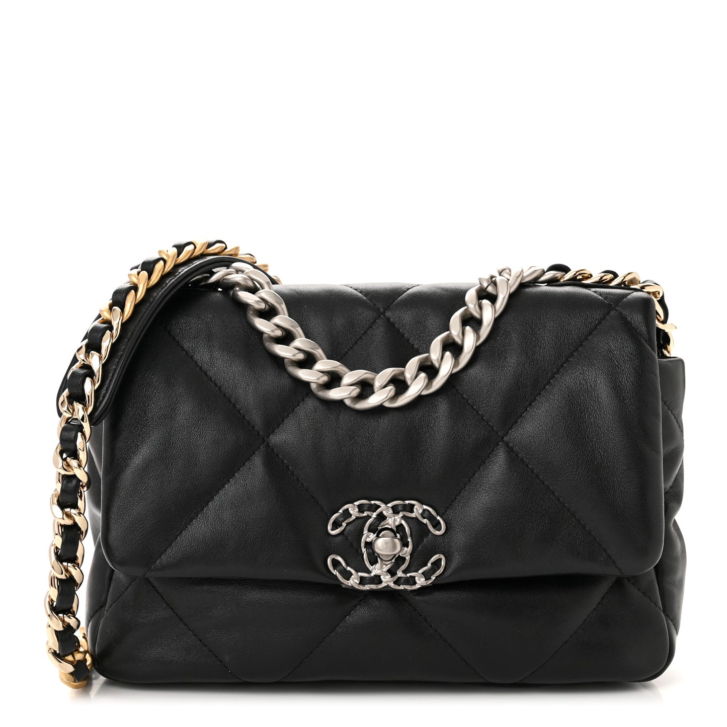 Shiny Goatskin Quilted Medium Chanel 19 Flap Black