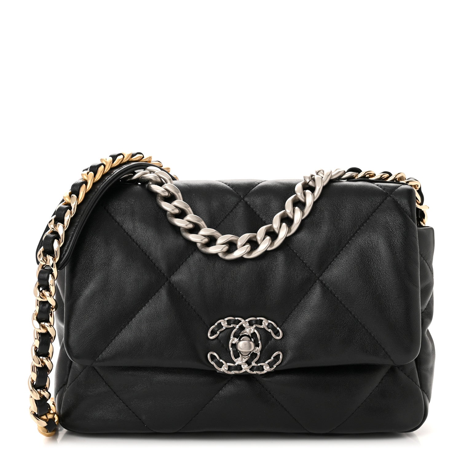 Chanel Shiny Goatskin Quilted Medium Chanel 19 Flap Black 1 of 12