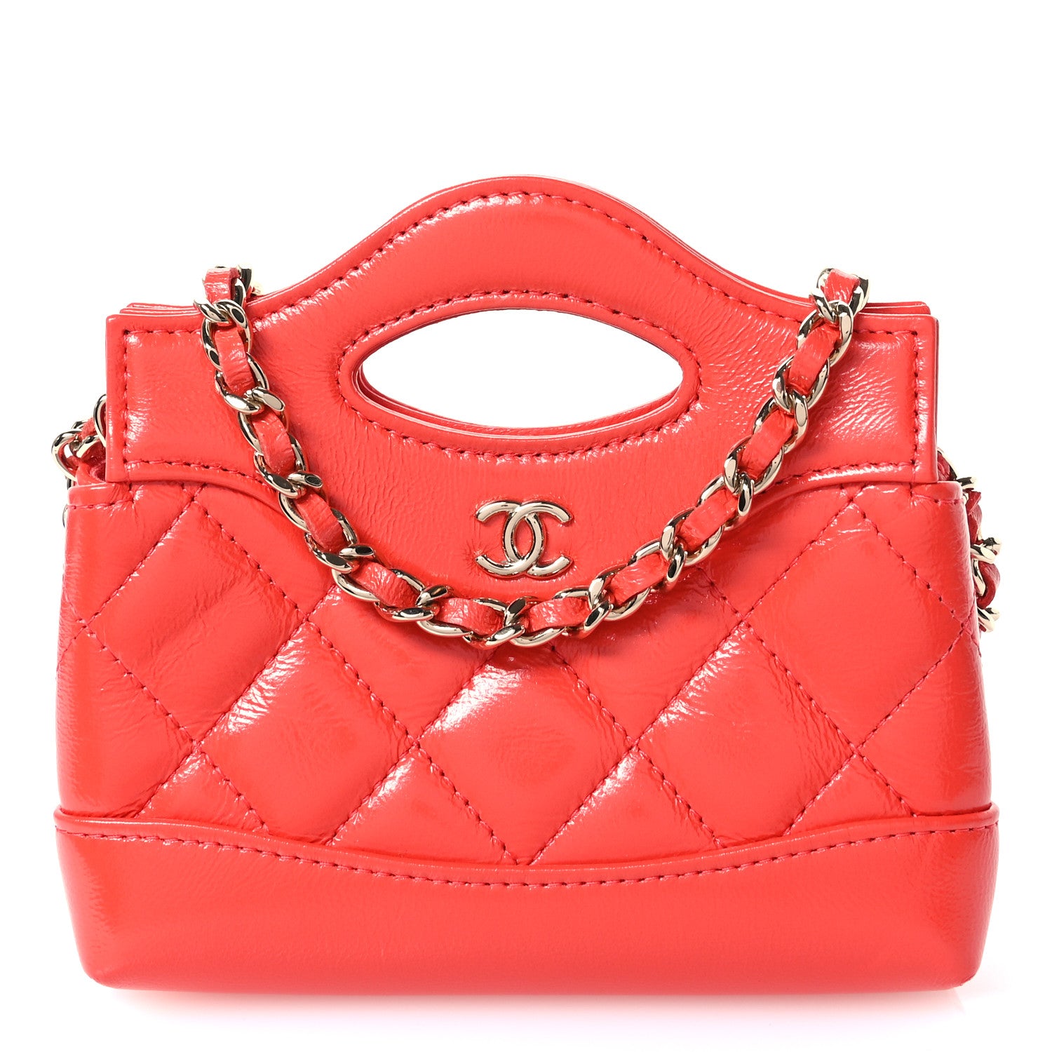 Chanel Shiny Lambskin Quilted Micro 31 Clutch With Chain Dark Orange 1 of 10