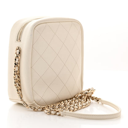 Chanel Goatskin Stitched Casual Trip North South Camera Case White 3 of 14