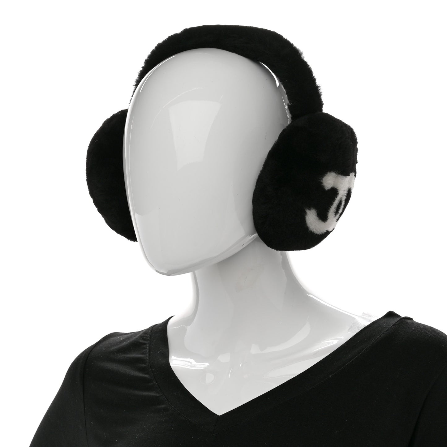 Shearling CC Ear Muffs Black White