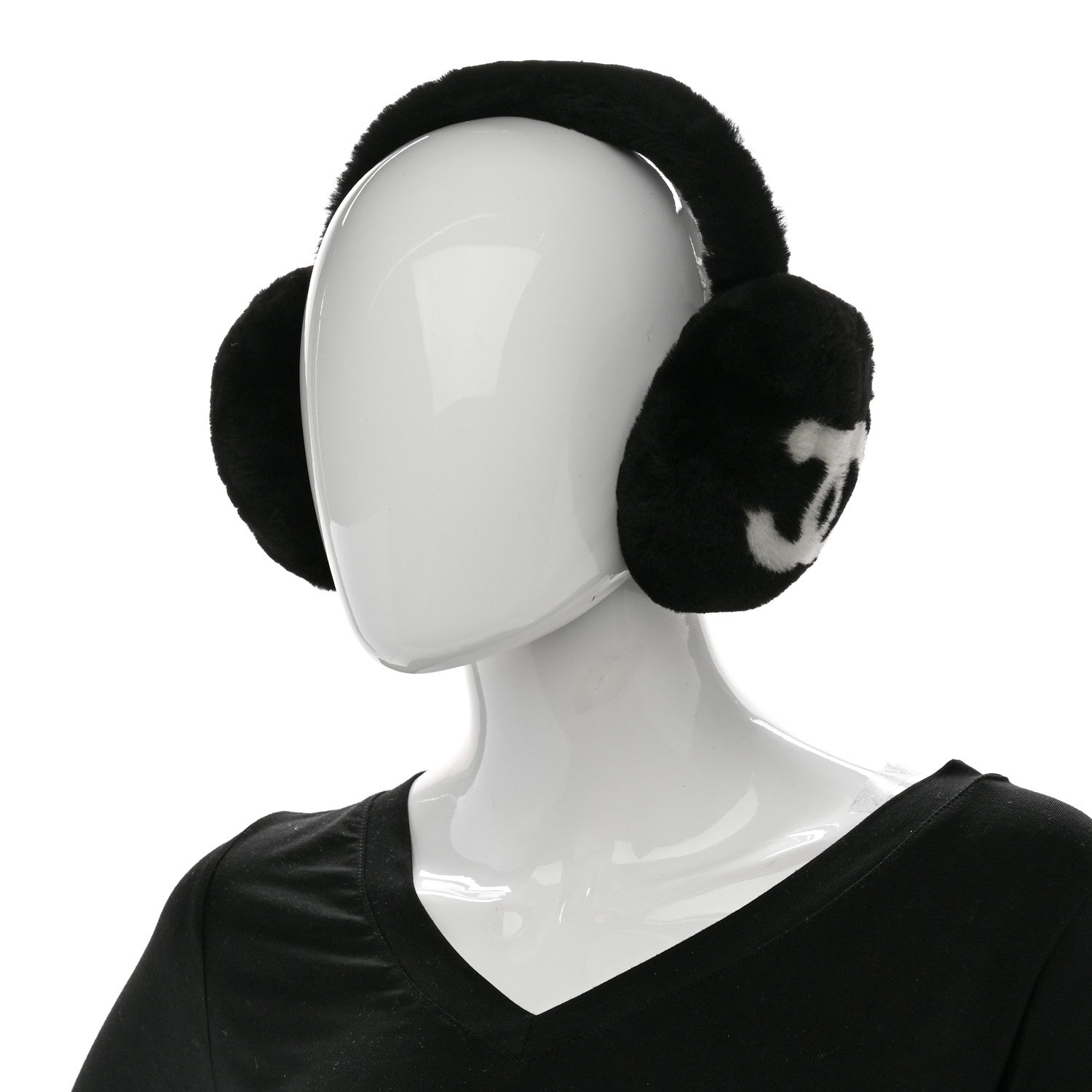 Chanel Shearling CC Ear Muffs Black White 2 of 6