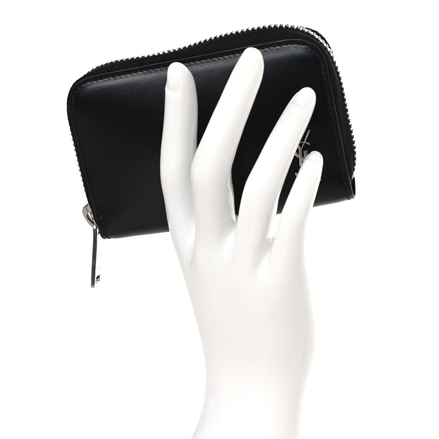 Calfskin Compact Zip Coin Purse Black
