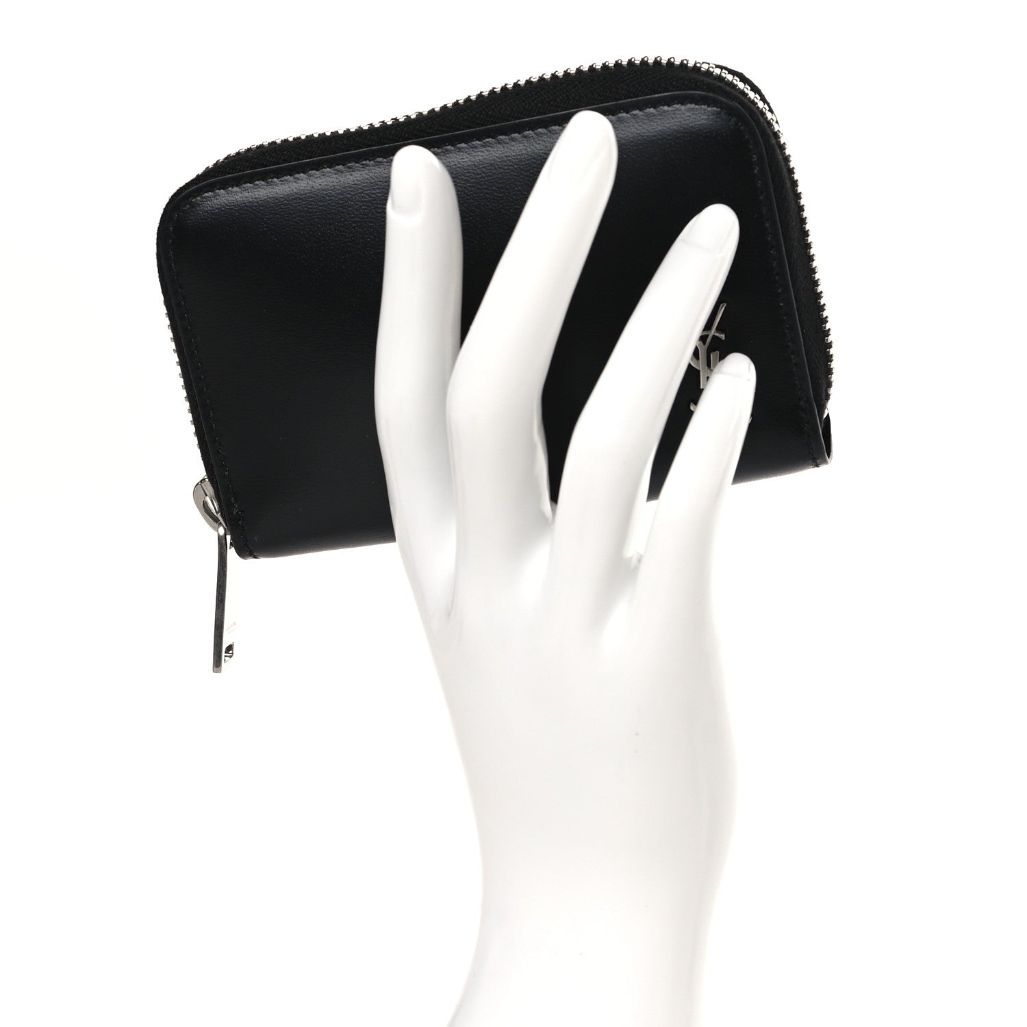 Saint Laurent Calfskin Compact Zip Coin Purse Black 2 of 6