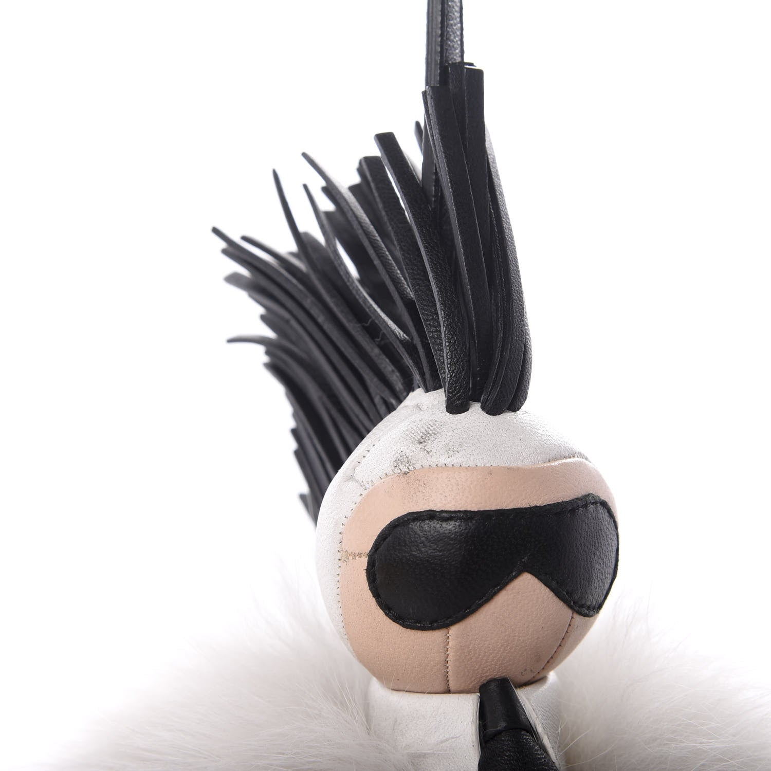 Fendi Lambskin Fox Fur Super Karlito Pom Pom Bag Charm Black White 4 of 6