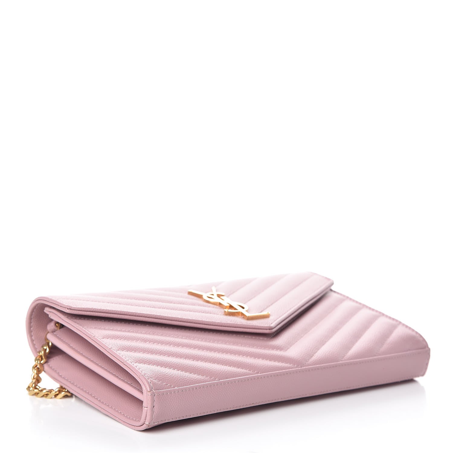 Saint Laurent Grain De Poudre Matelasse Chevron Monogram Chain Wallet Tender Pink 4 of 10