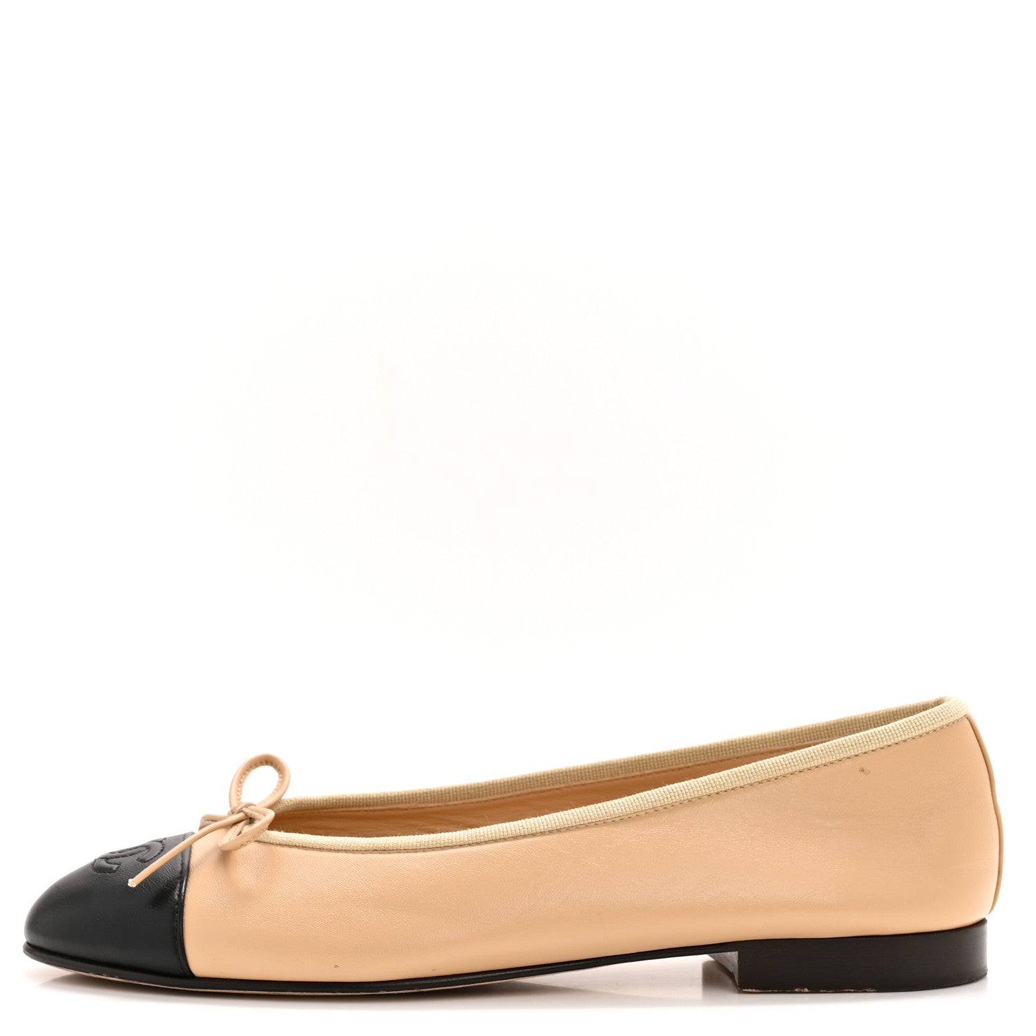 Chanel Lambskin Cap Toe CC Ballerina Flats 38 Beige Black 1 of 10