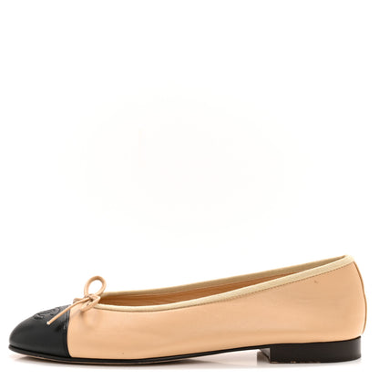 Chanel Lambskin Cap Toe CC Ballerina Flats 38 Beige Black 1 of 10