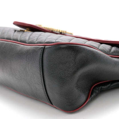 Gucci Vintage Effect Calfskin Matelasse Diagonal Large Torchon GG Marmont Shoulder Bag Black Romantic Cherry 11 of 12