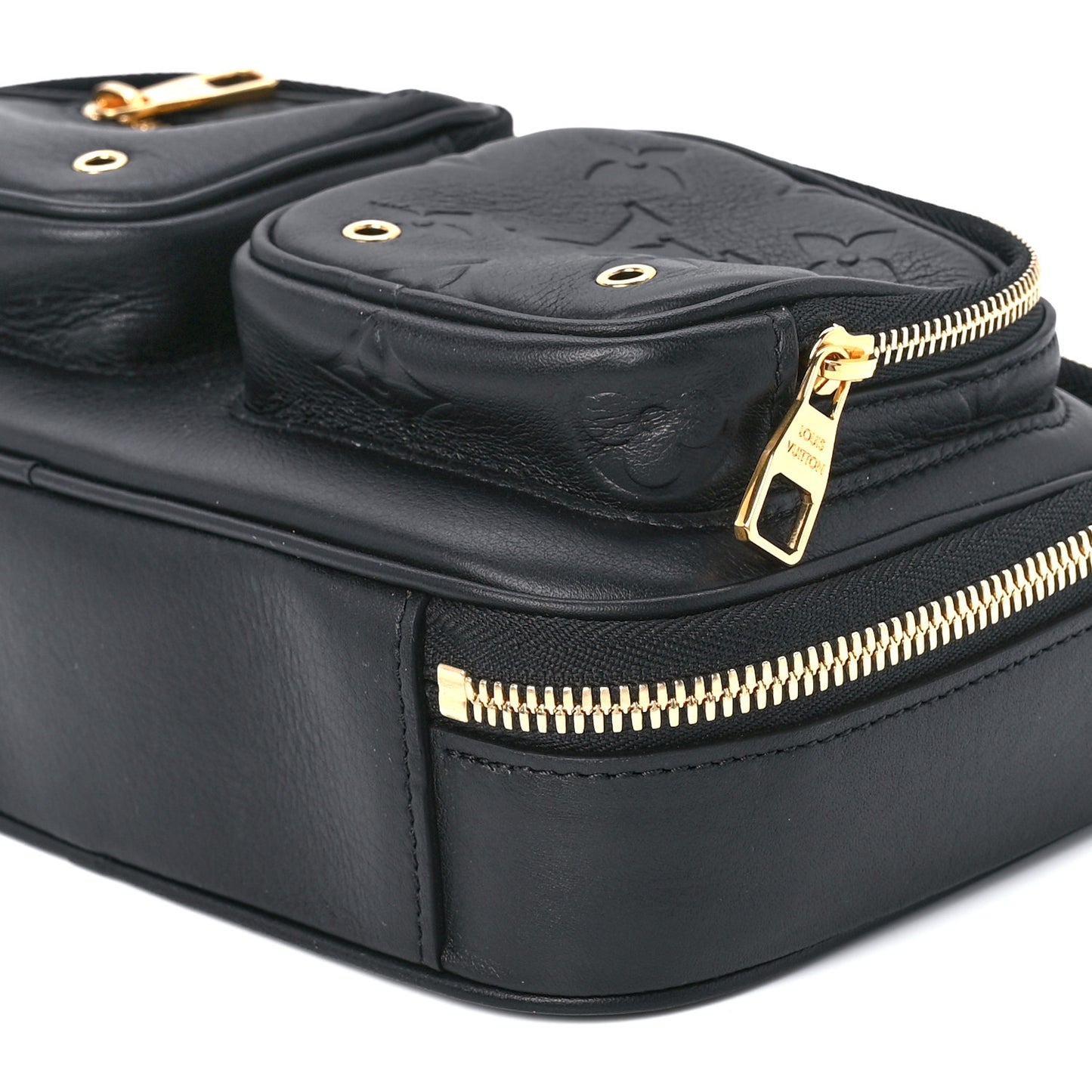 Calfskin Monogram Embossed Utility Crossbody Black