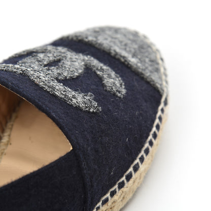 Chanel Velvet Tweed CC Espadrilles 38 Navy Grey 20 of 22