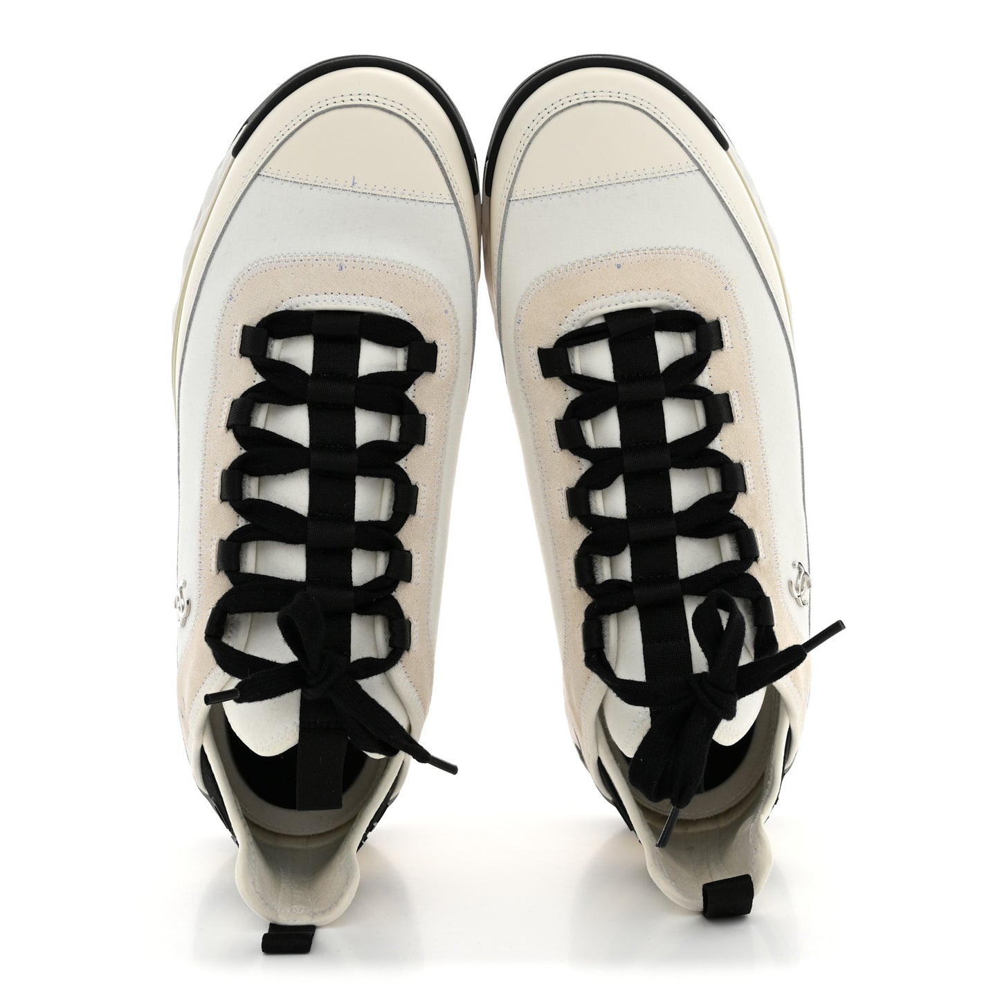 Velvet Calfskin Mixed Fibers Mens CC Sneakers 44 Ivory Black