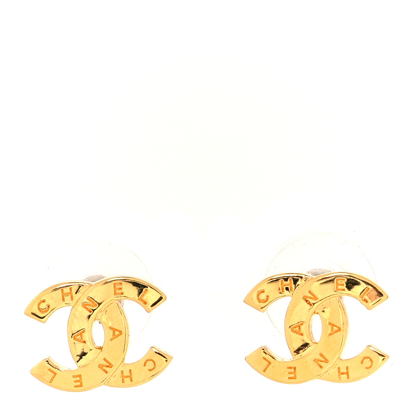 Metal CC Paris Button Stud Earrings Gold