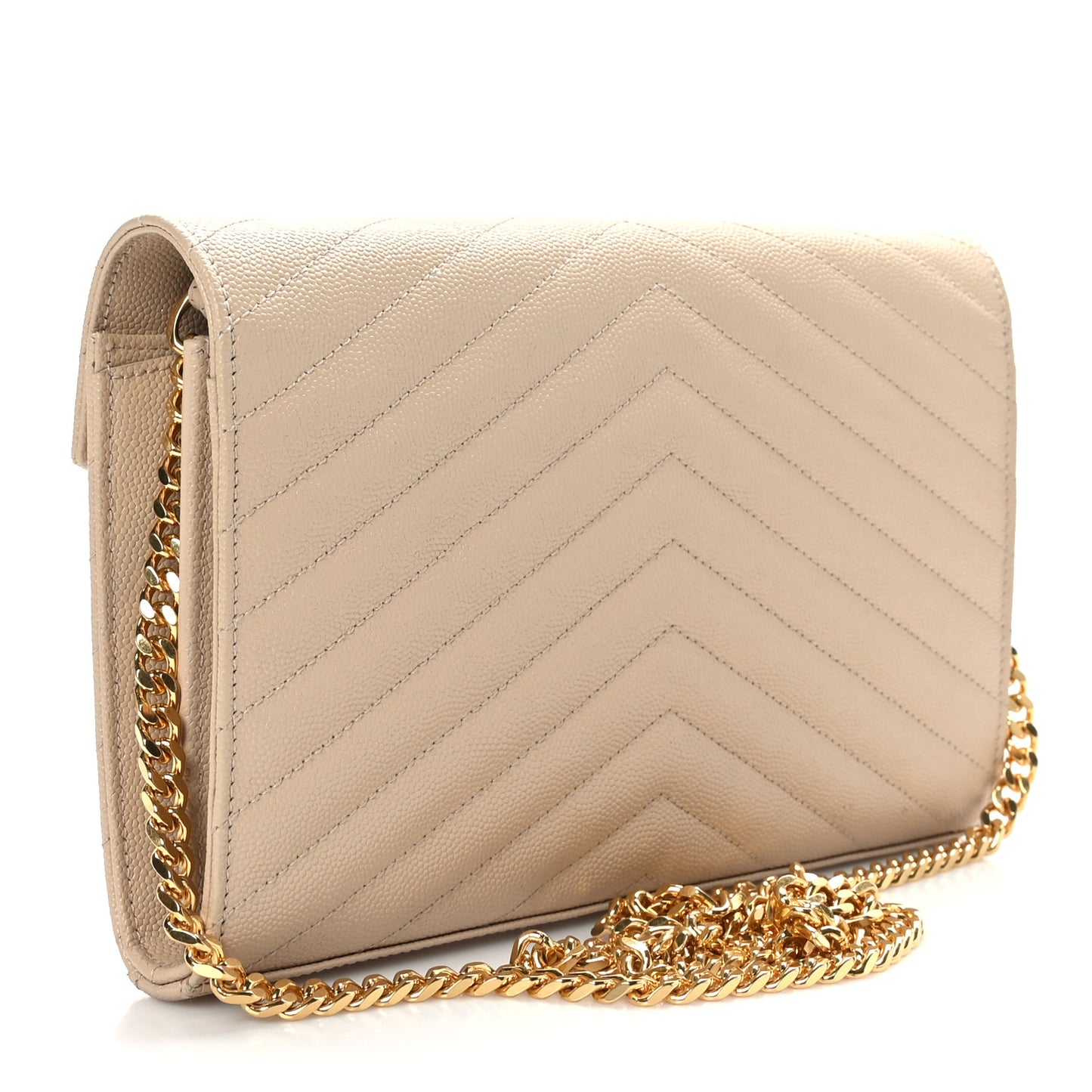 Grain De Poudre Matelasse Chevron Monogram Chain Wallet Dark Beige