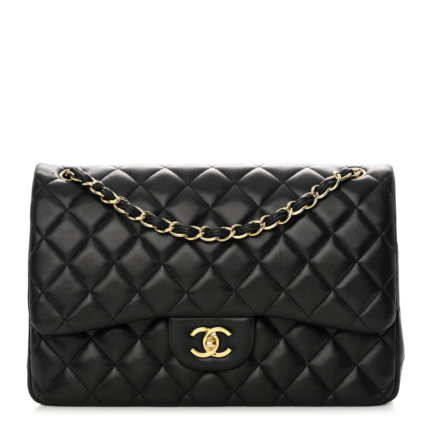Lambskin Quilted Jumbo Double Flap Black