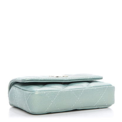 Chanel Iridescent Caviar Quilted Pearl On Top Coin Purse With Chain Light Green 4 of 11