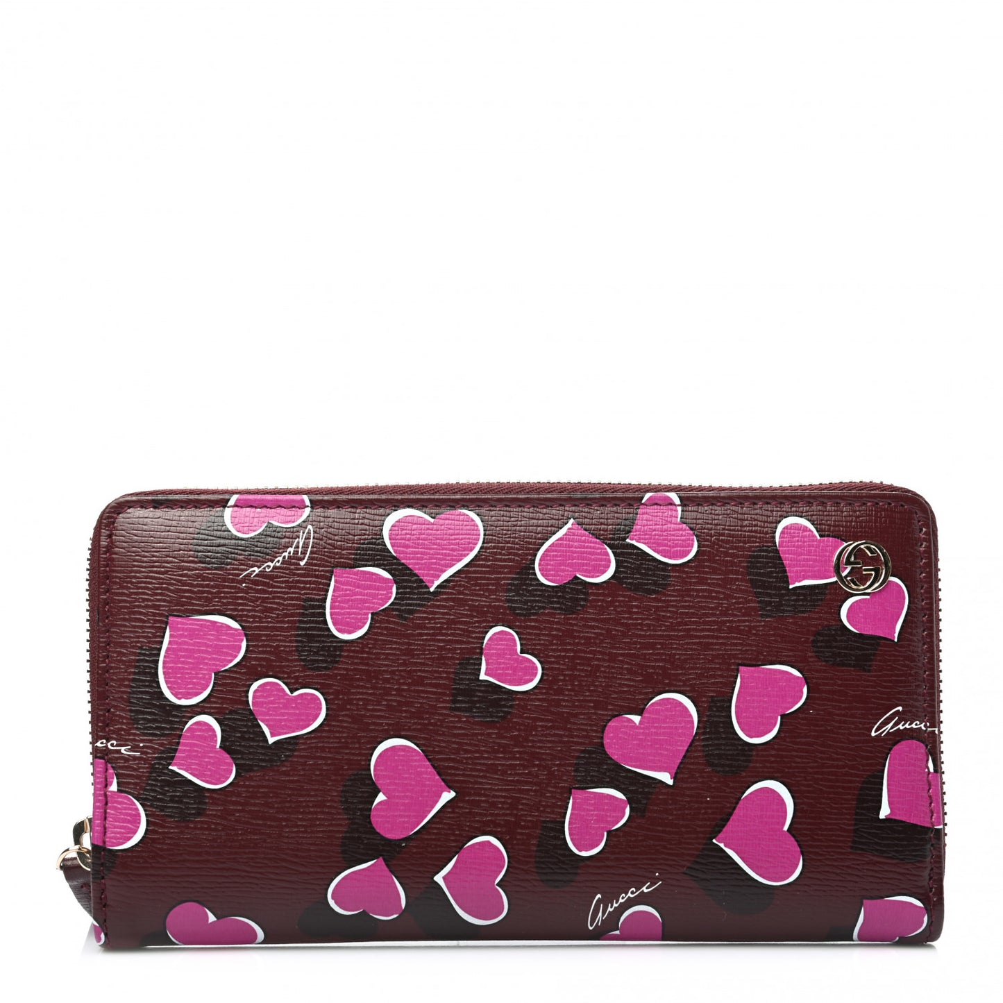 Calfskin Heartbeat Print Zip Around Wallet New Wine