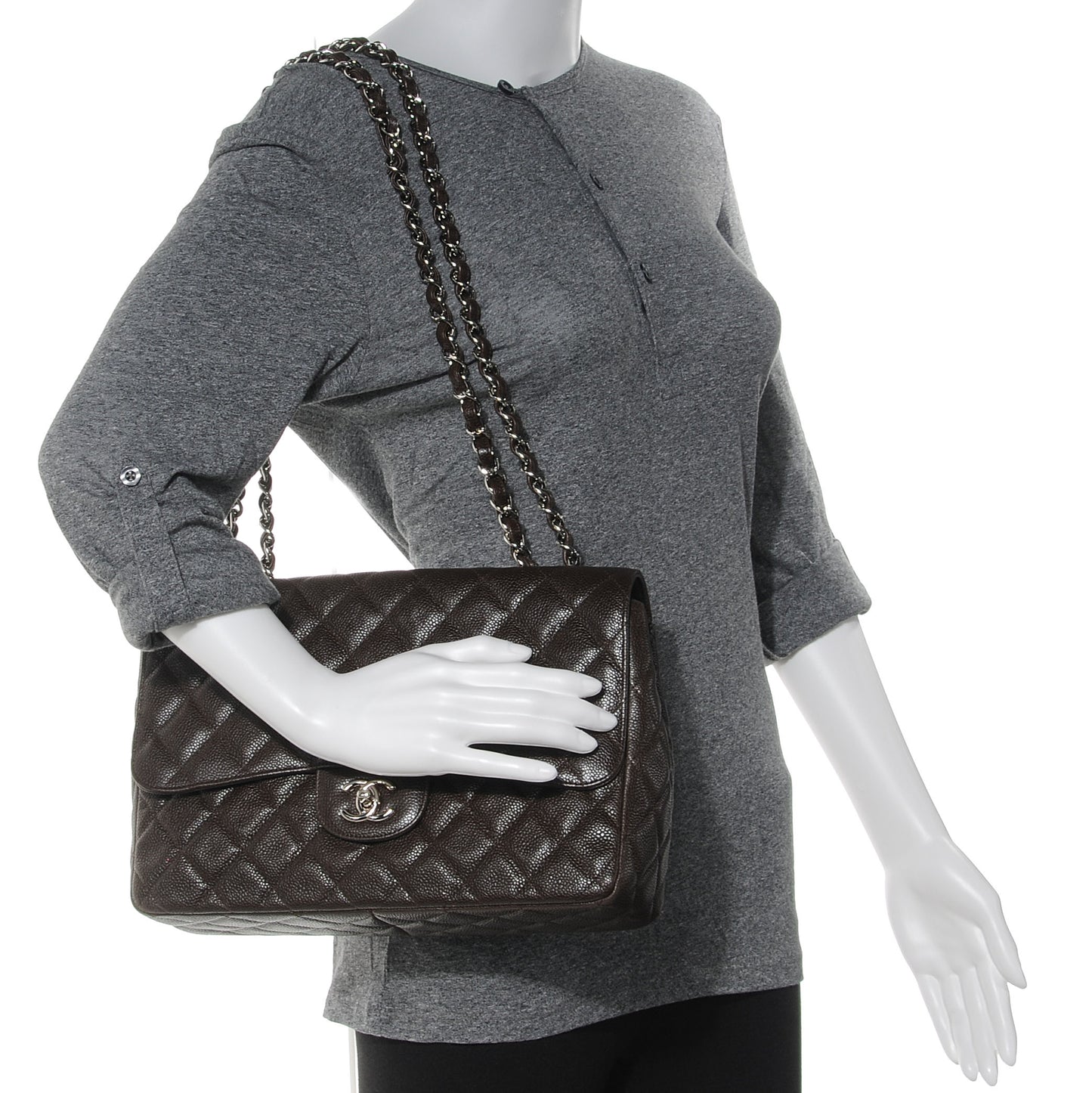Caviar Jumbo Single Flap Dark Brown