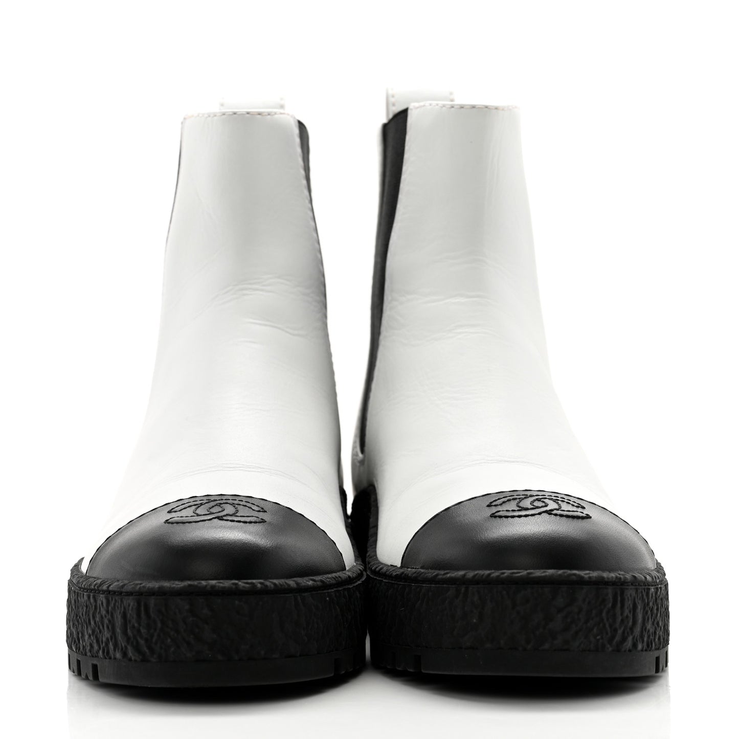 Calfskin Cap Toe CC Ankle Boots 38.5 White Black
