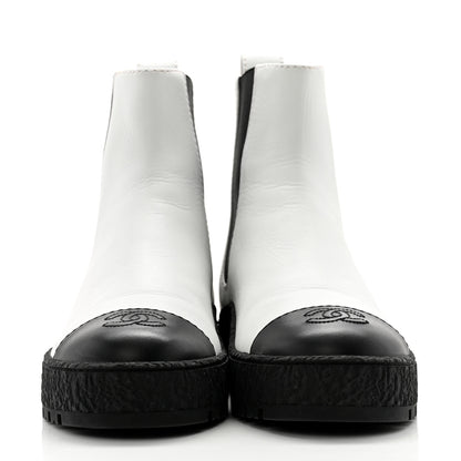 Chanel Calfskin Cap Toe CC Ankle Boots 38.5 White Black 2 of 12