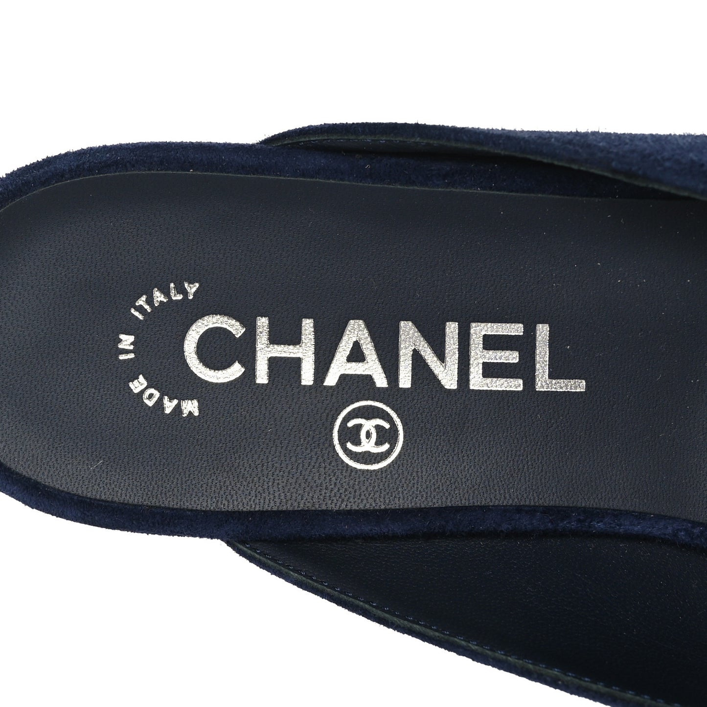 Suede Calfskin Grosgrain Crystal CC Star Mules 37.5 Blue Black