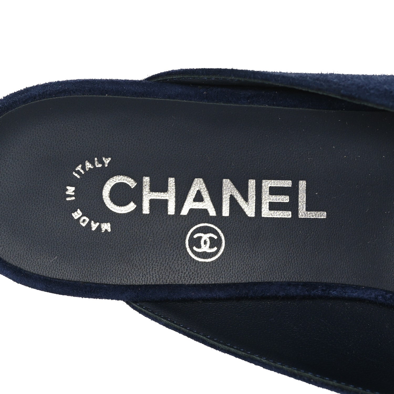 Chanel Suede Calfskin Grosgrain Crystal CC Star Mules 37.5 Blue Black 7 of 8