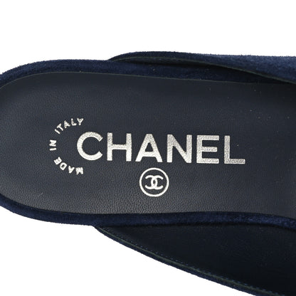 Chanel Suede Calfskin Grosgrain Crystal CC Star Mules 37.5 Blue Black 7 of 8