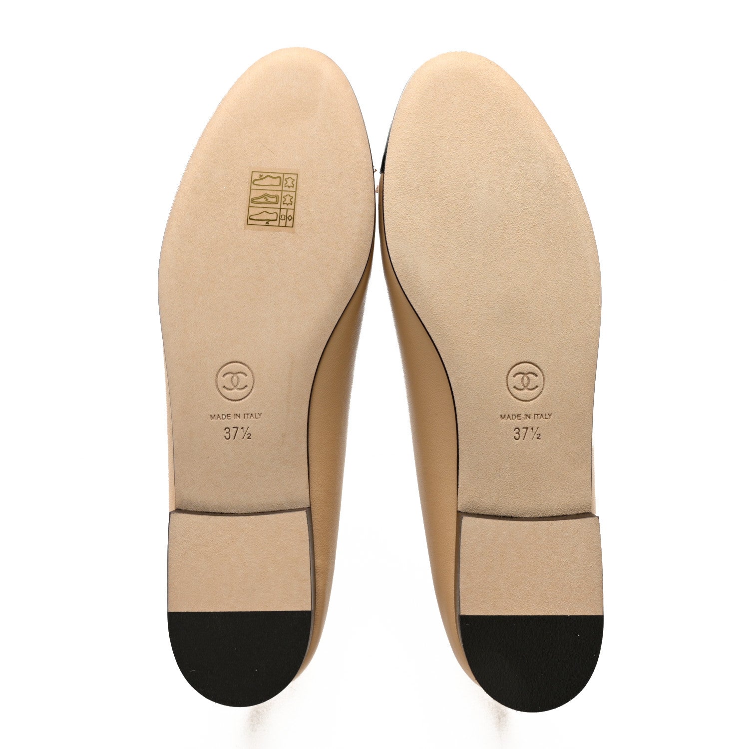 Chanel Lambskin Cap Toe CC Ballerina Flats 37.5 Beige Black 5 of 12