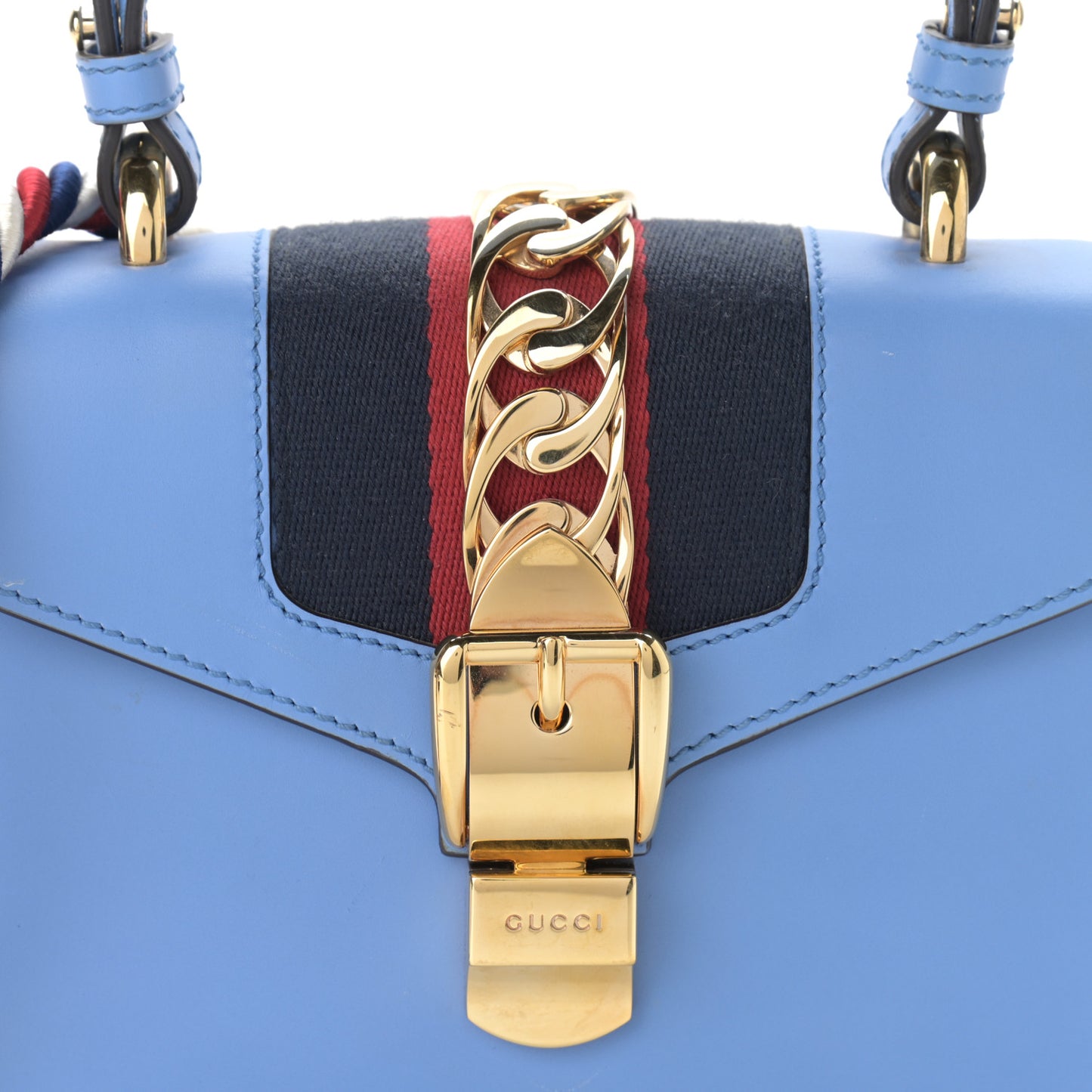 Vitello Fontanella Web Mini Sylvie Top Handle Bag Clear Sky Blue
