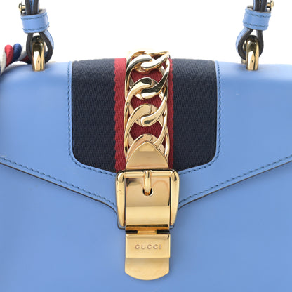 Gucci Vitello Fontanella Web Mini Sylvie Top Handle Bag Clear Sky Blue 7 of 9