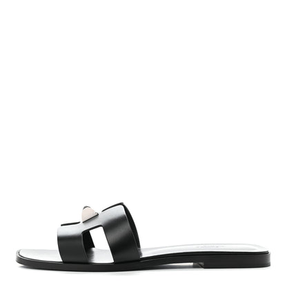Hermes Box Calfskin Clous Pyramide Oran Sandals 40 Black 1 of 9