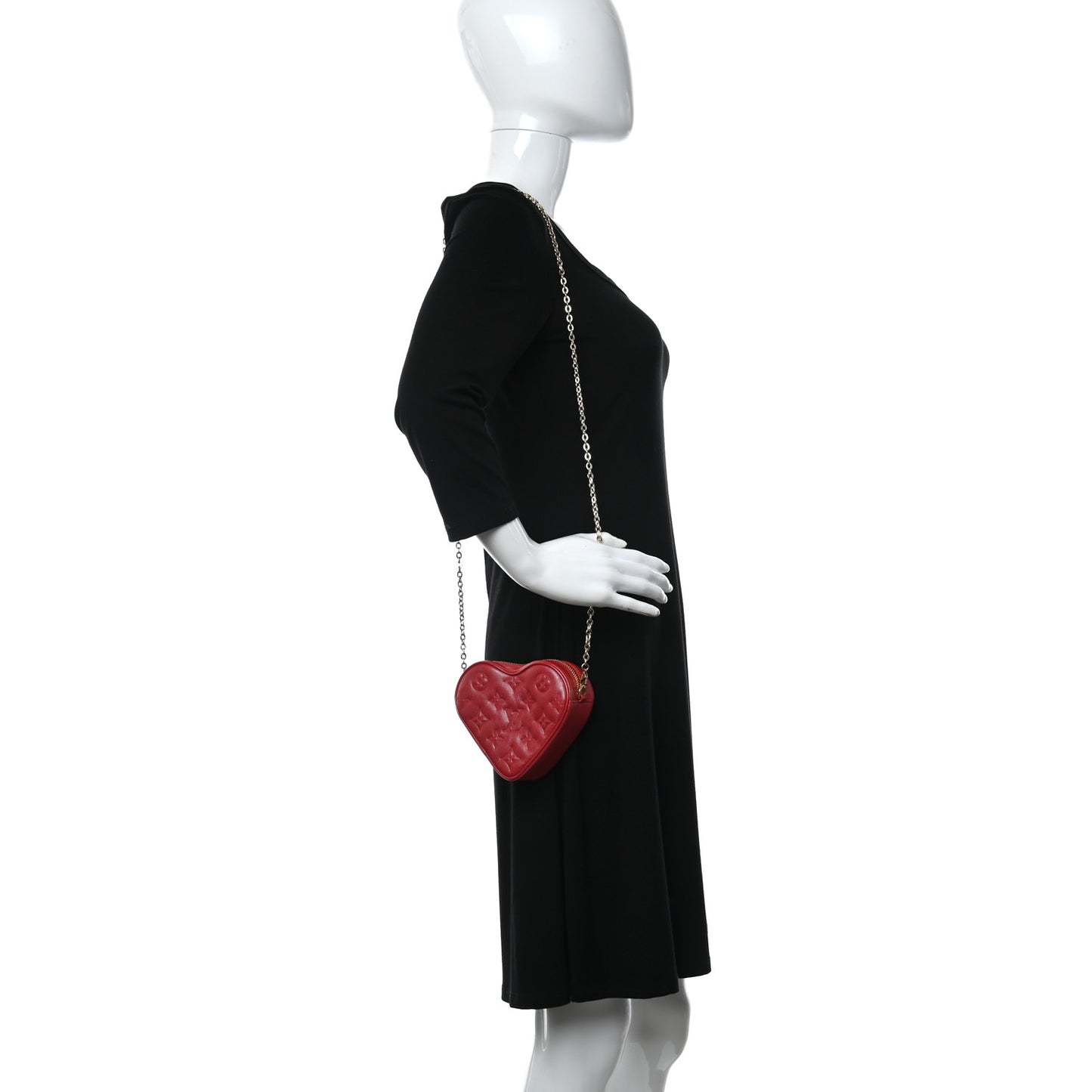 Lambskin Embossed Monogram Fall In Love Sac Coeur Heart Chain Bag Lipstick Red