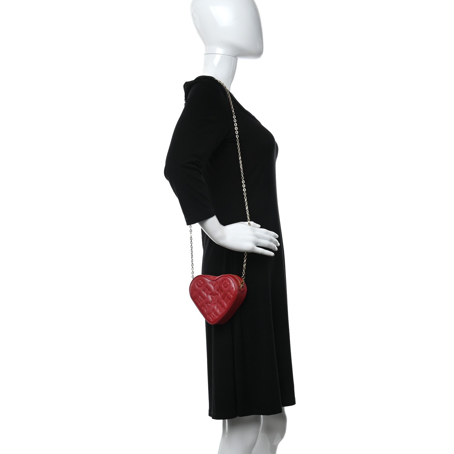 Louis Vuitton Lambskin Embossed Monogram Fall In Love Sac Coeur Heart Chain Bag Lipstick Red 2 of 10