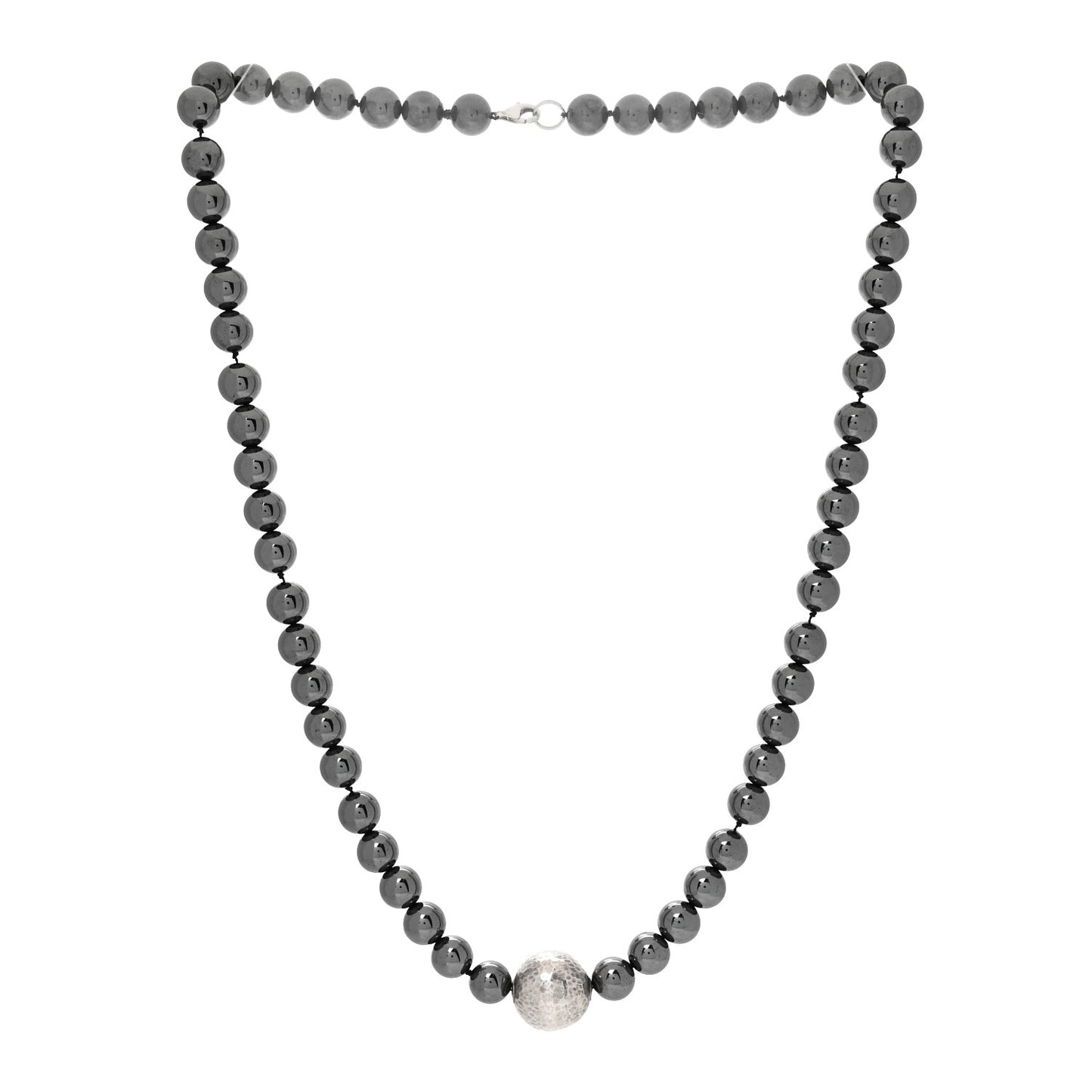 Sterling Silver Hematite Hammered Bead Station Necklace