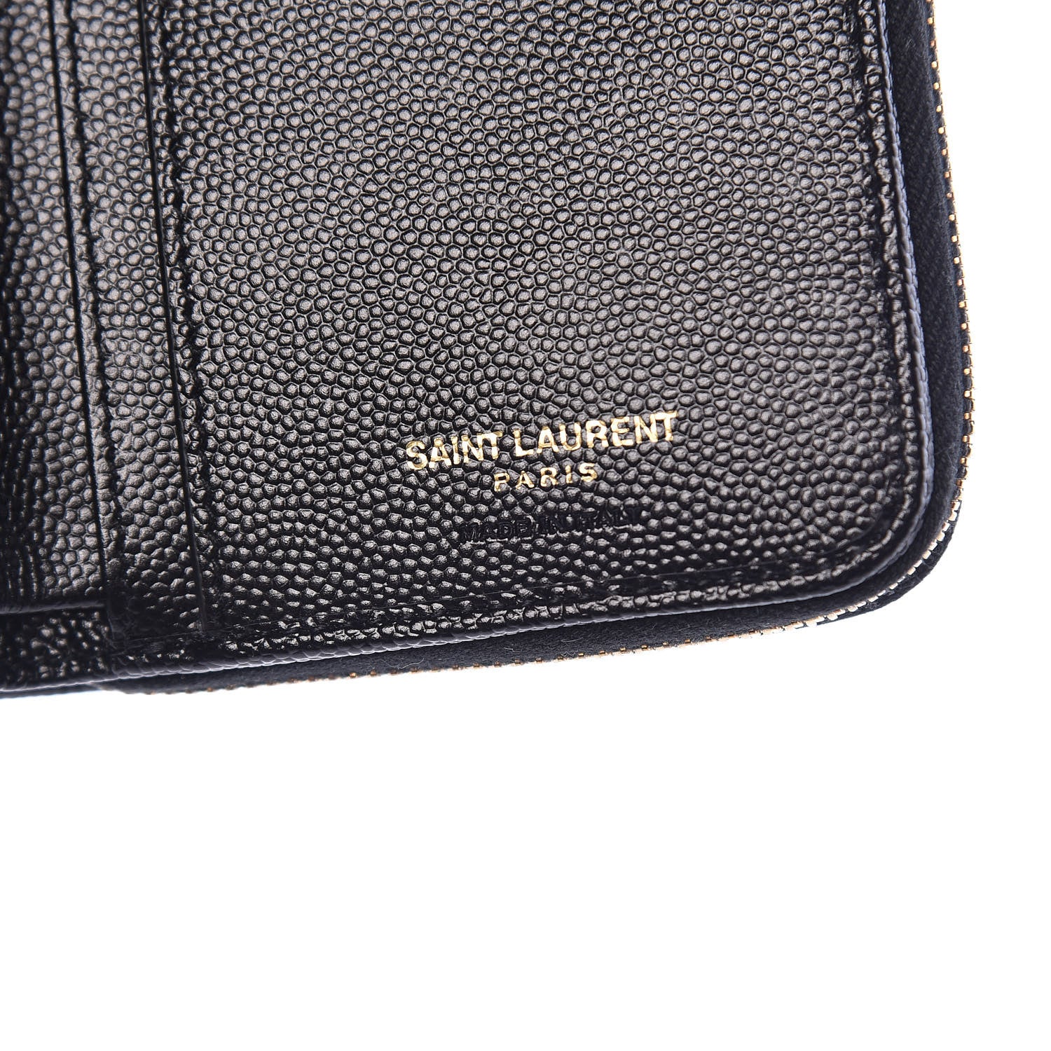 Saint Laurent Grain De Poudre Matelasse Chevron Monogram Compact Zip Around Wallet Black 6 of 8