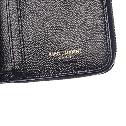 Saint Laurent Grain De Poudre Matelasse Chevron Monogram Compact Zip Around Wallet Black 6 of 8
