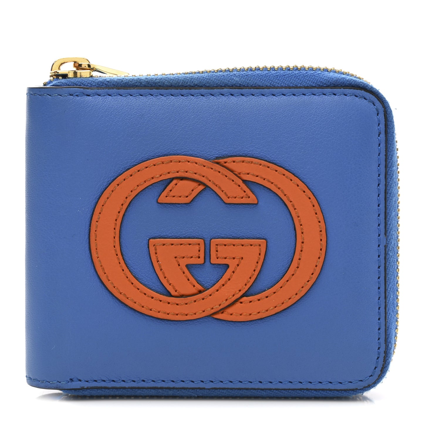 Vitello Eclipse Interlocking G Zip Around Card Case Wallet Bright Splash Carrot Orange