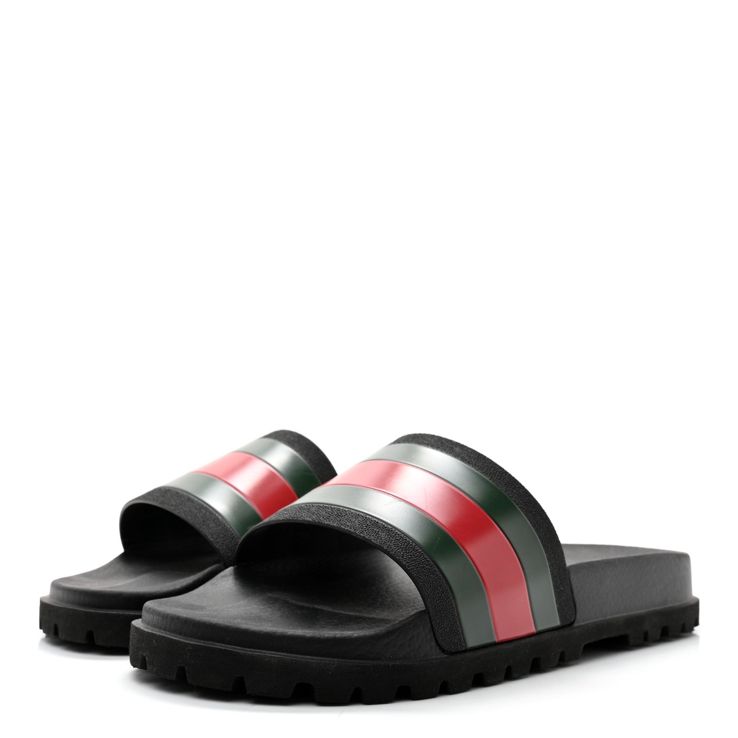 Gucci Rubber Web Mens Slide Sandals 12 Black Green Red 3 of 9