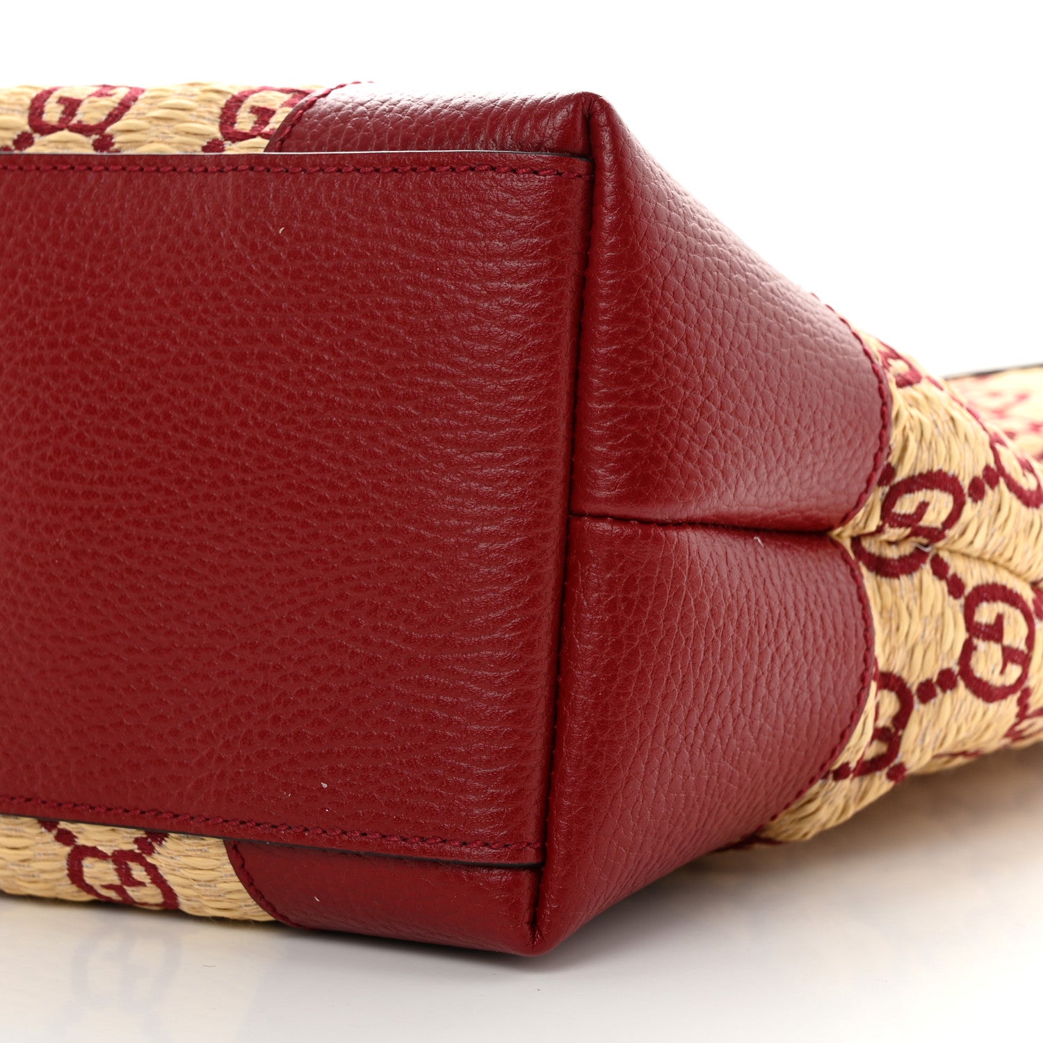 Gucci Straw Jacquard Dollar Calfskin GG Monogram Medium Ophidia Shopping Tote Natural New Cherry Red 10 of 10
