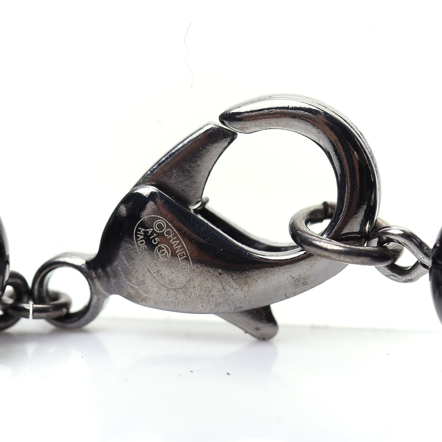 Ruthenium Pearl Beaded CC Long Necklace Black