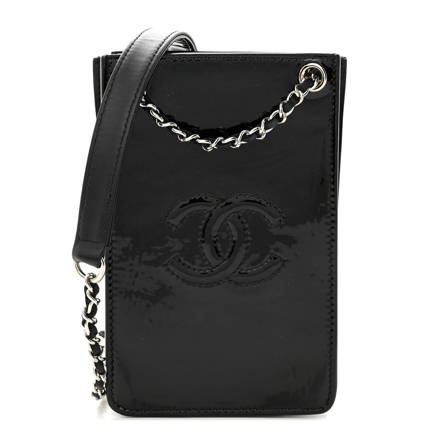 Patent CC Phone Holder Crossbody Black