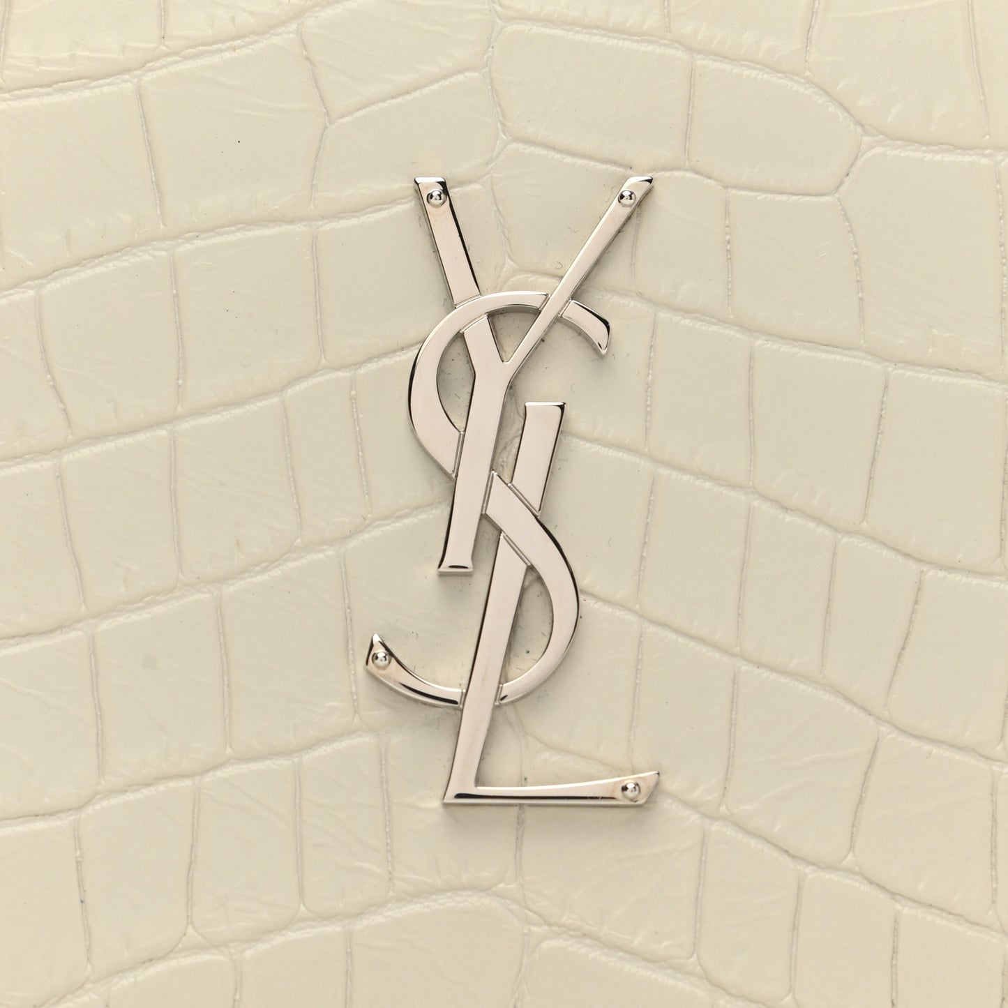 Calfskin Crocodile Embossed Monogram Chain Wallet Blanc Vintage