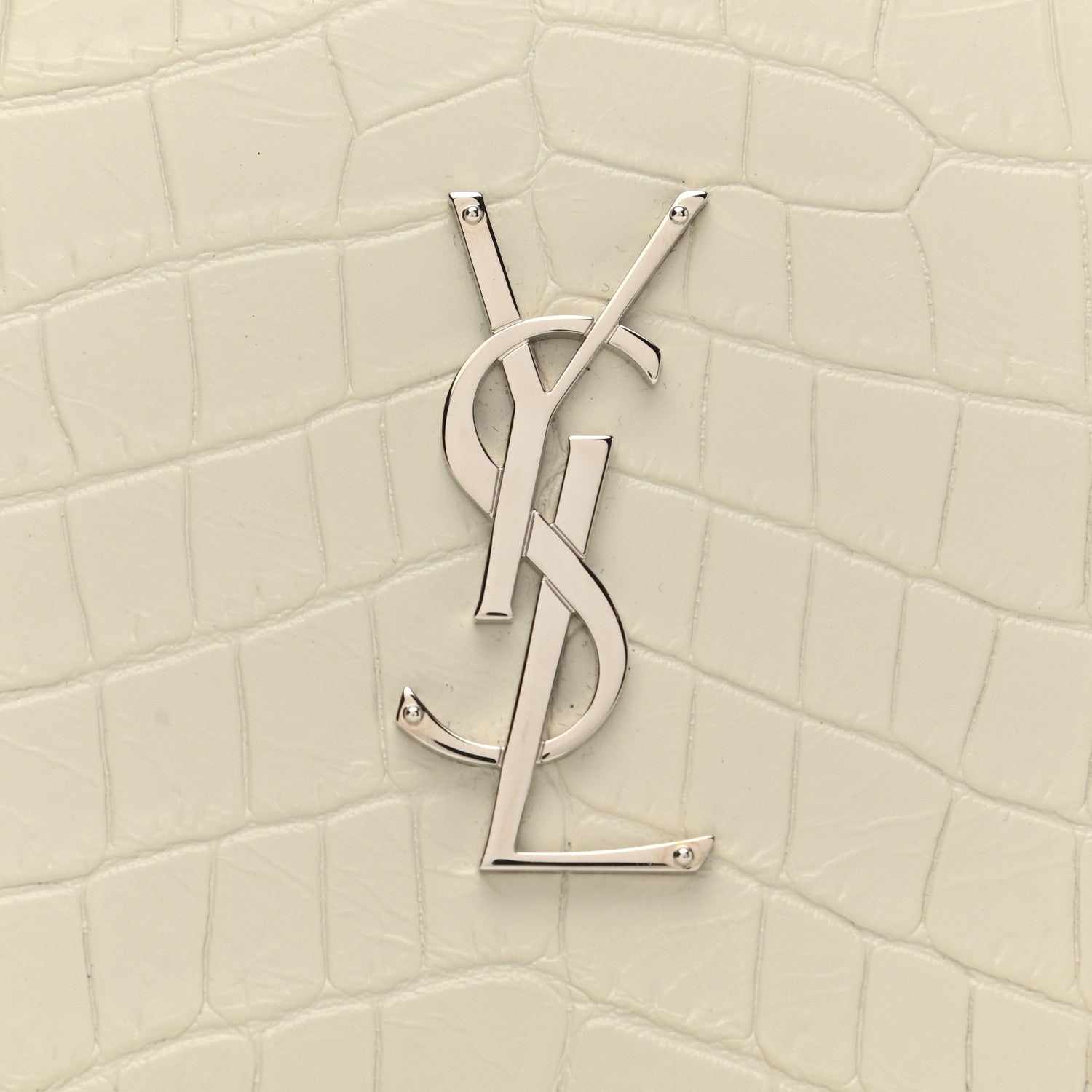 Saint Laurent Calfskin Crocodile Embossed Monogram Chain Wallet Blanc Vintage 7 of 9