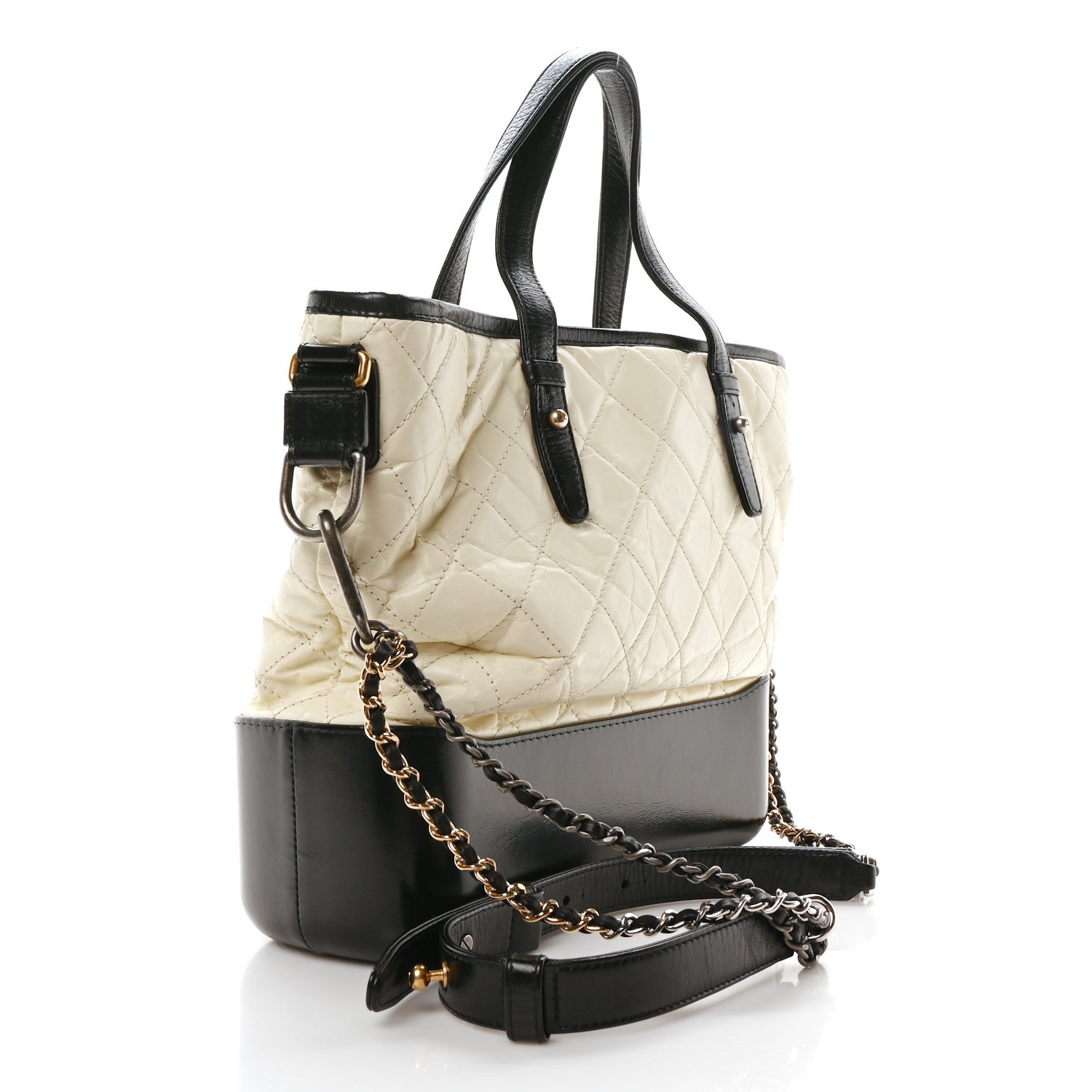 Chanel Aged Calfskin Quilted Medium Gabrielle Shopping Tote White Black 3 of 10