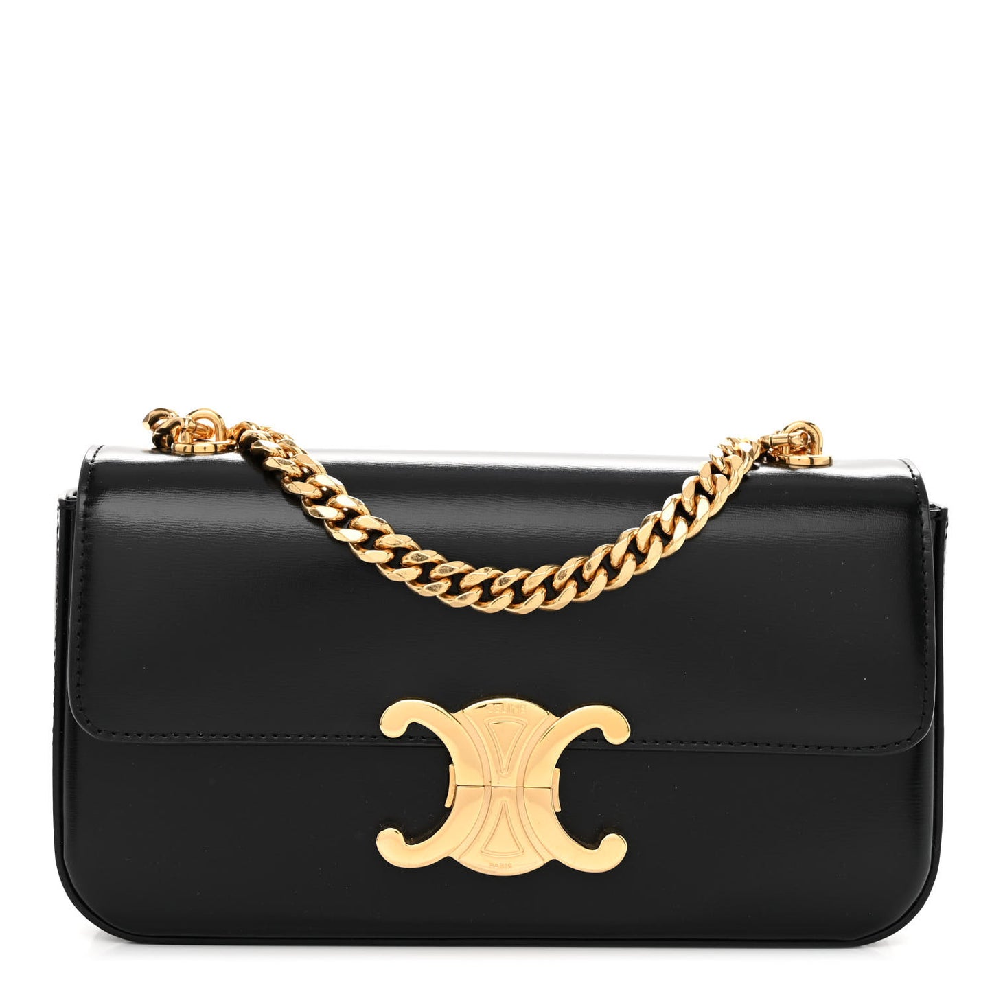 Shiny Calfskin Triomphe Chain Shoulder Bag Black