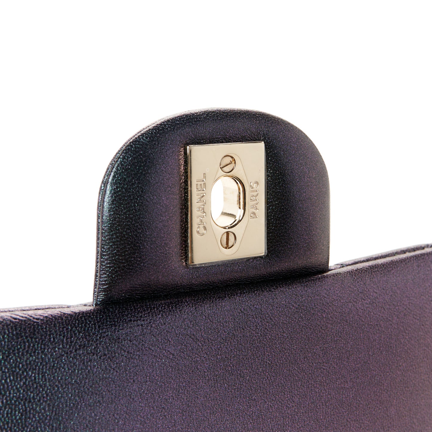 Iridescent Lambskin Quilted Mini Rectangular Flap Dark Purple