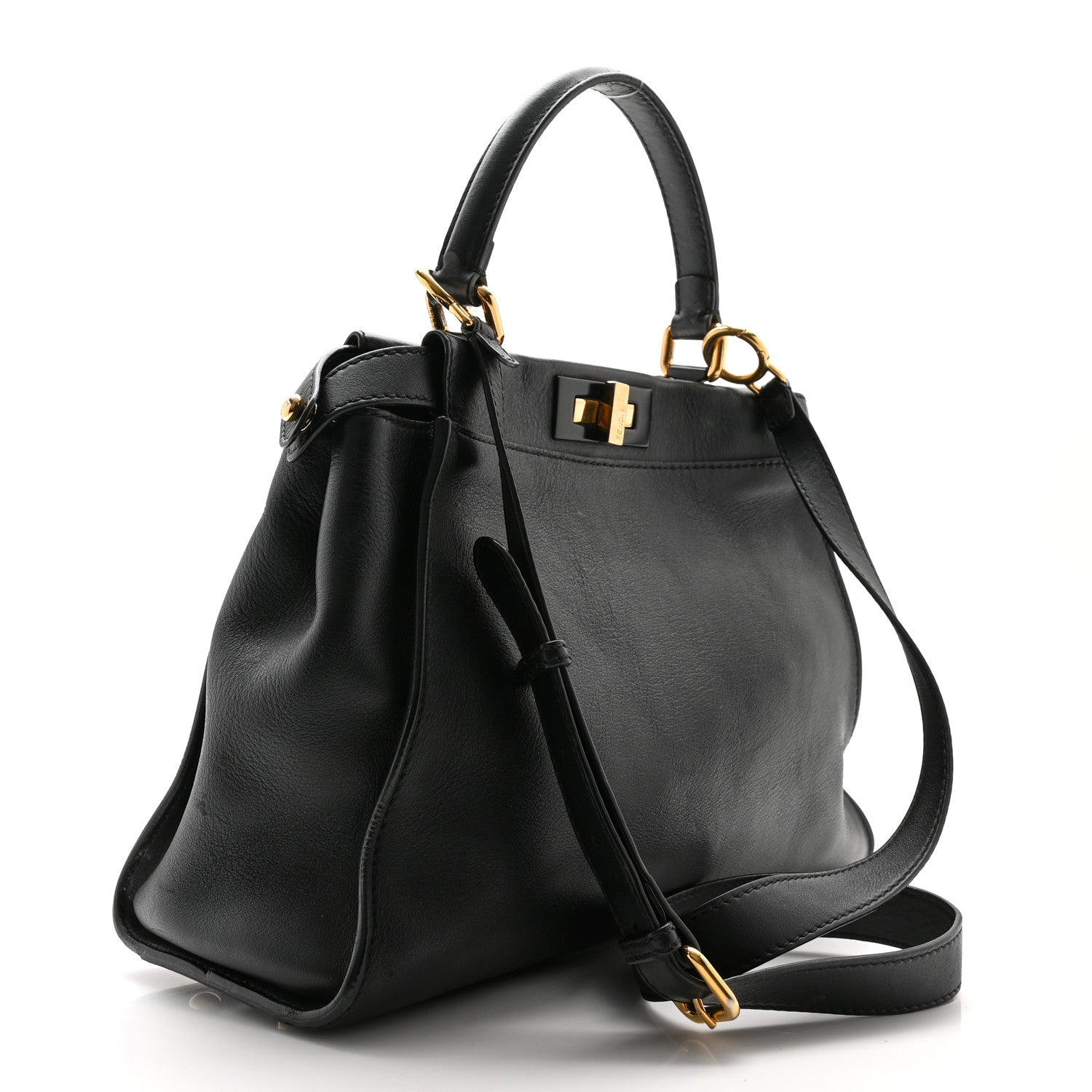 Fendi Vitello Seta Shiny Nappa Medium Peekaboo Iconic Satchel Black 3 of 11