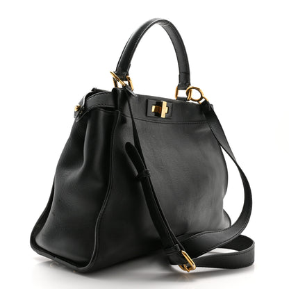 Fendi Vitello Seta Shiny Nappa Medium Peekaboo Iconic Satchel Black 3 of 11
